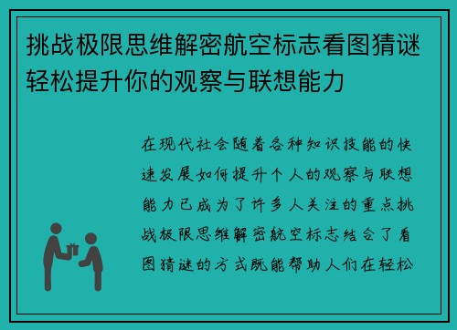 挑战极限思维解密航空标志看图猜谜轻松提升你的观察与联想能力